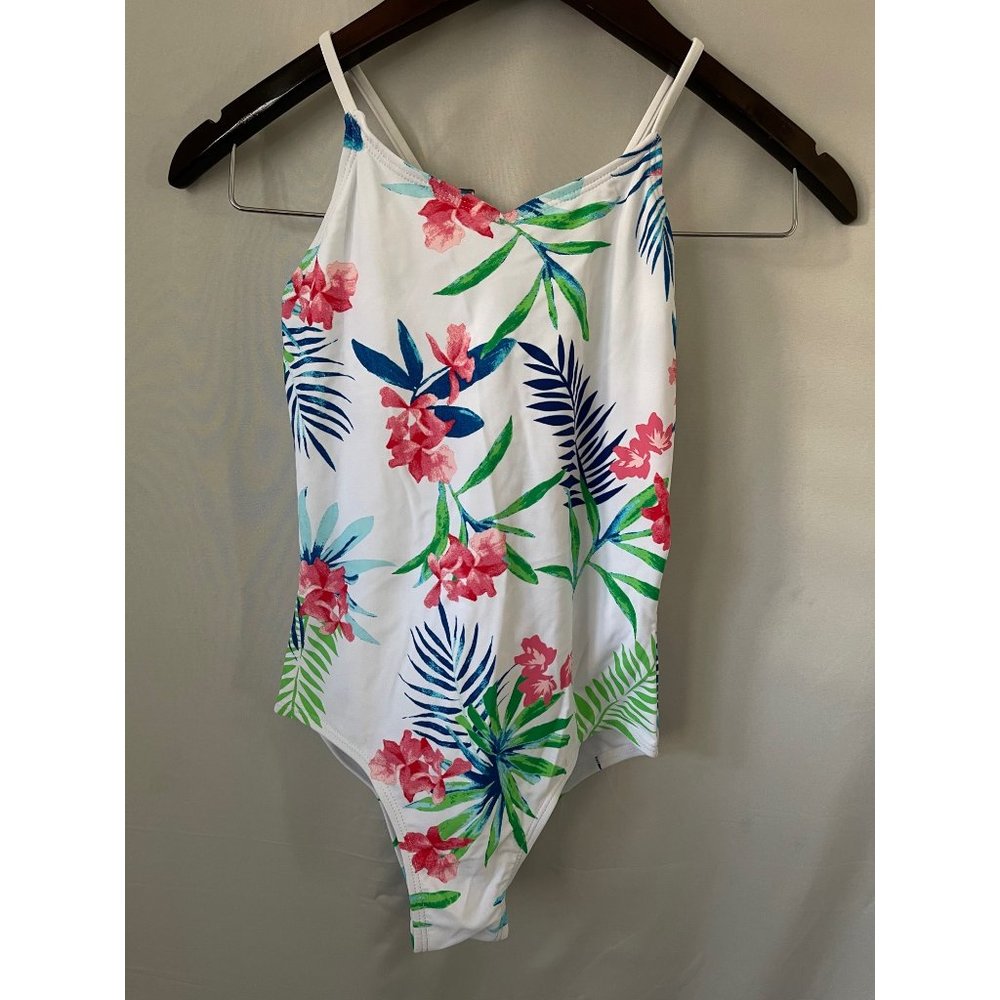 Kanu Surf Leonie White Colorful Tropical Print Full Piece Swimsuit - Size 12